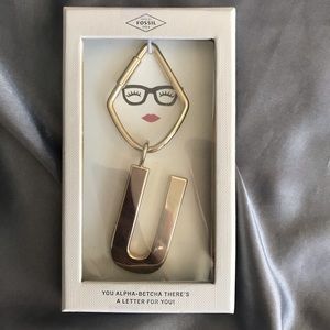 Fossil Letter ‘U’ Bag Charm Gold